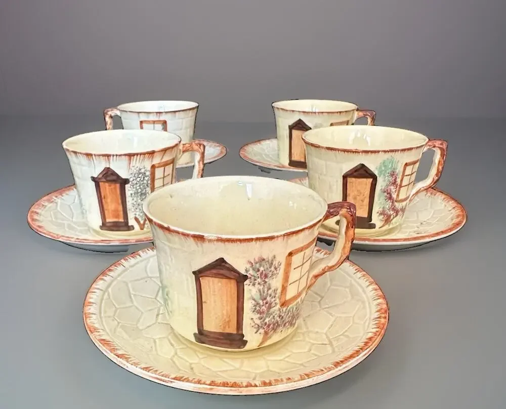 Vintage Keele Street Pottery Cottage Core Hand Painted Tea Cups Set Of 5 UK